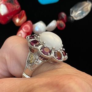 Dallas Prince Sterling Agate & Garnet ring Size 9